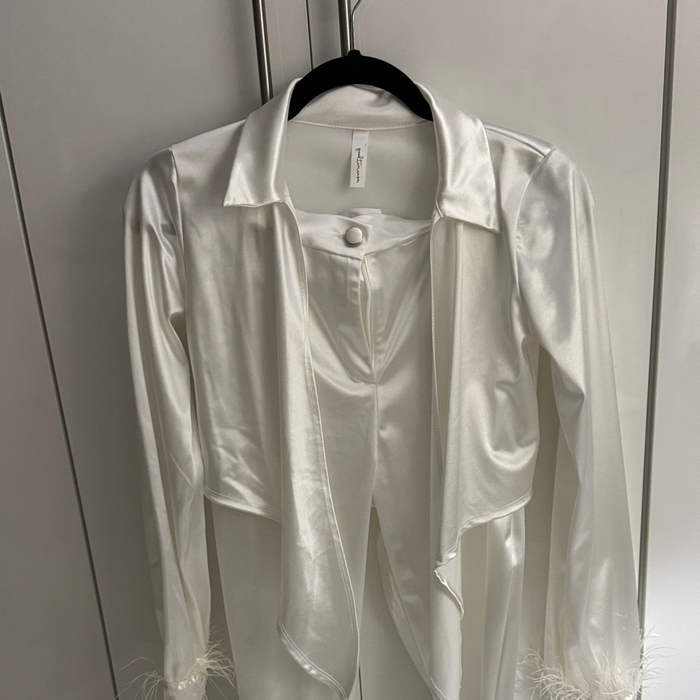 Elegant White Satin Two-Piece Set